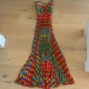 Multicolor Pleated Maxi Dress with Spaghetti Straps